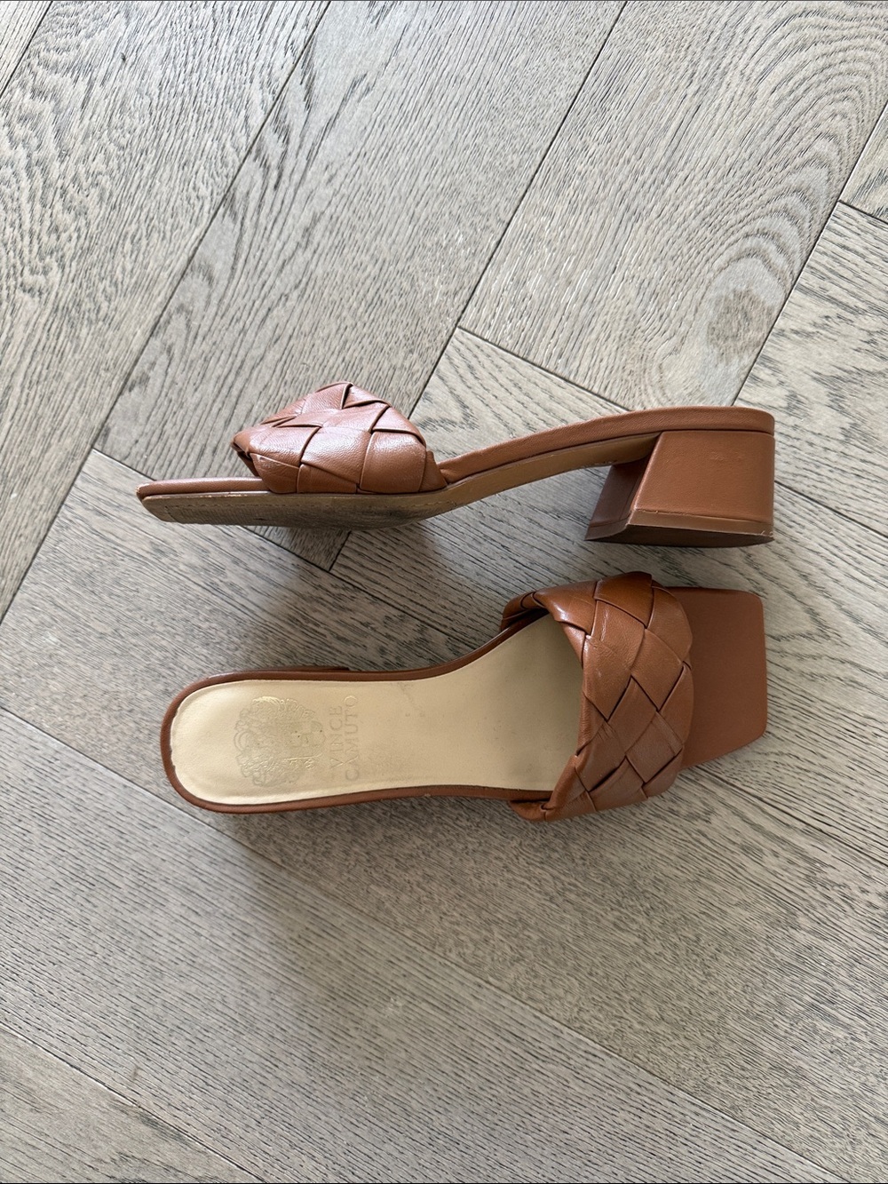 Vince Camuto Tan Woven Leather Slide Sandals 7.5 - Picture 2 of 4